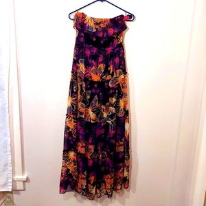 fire Los Angeles Butterfly Print Strapless Maxi Dress